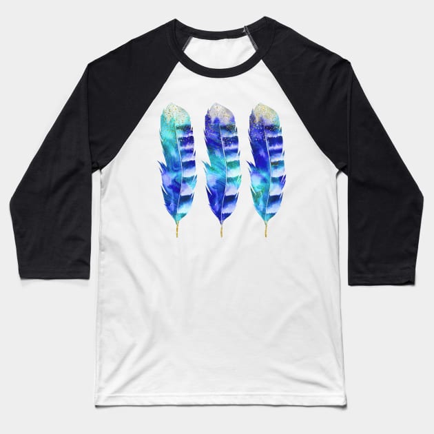 blue watercolor feather Baseball T-Shirt by LebensART